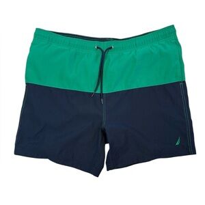 Nautica Men's Green and Navy Swim Shorts